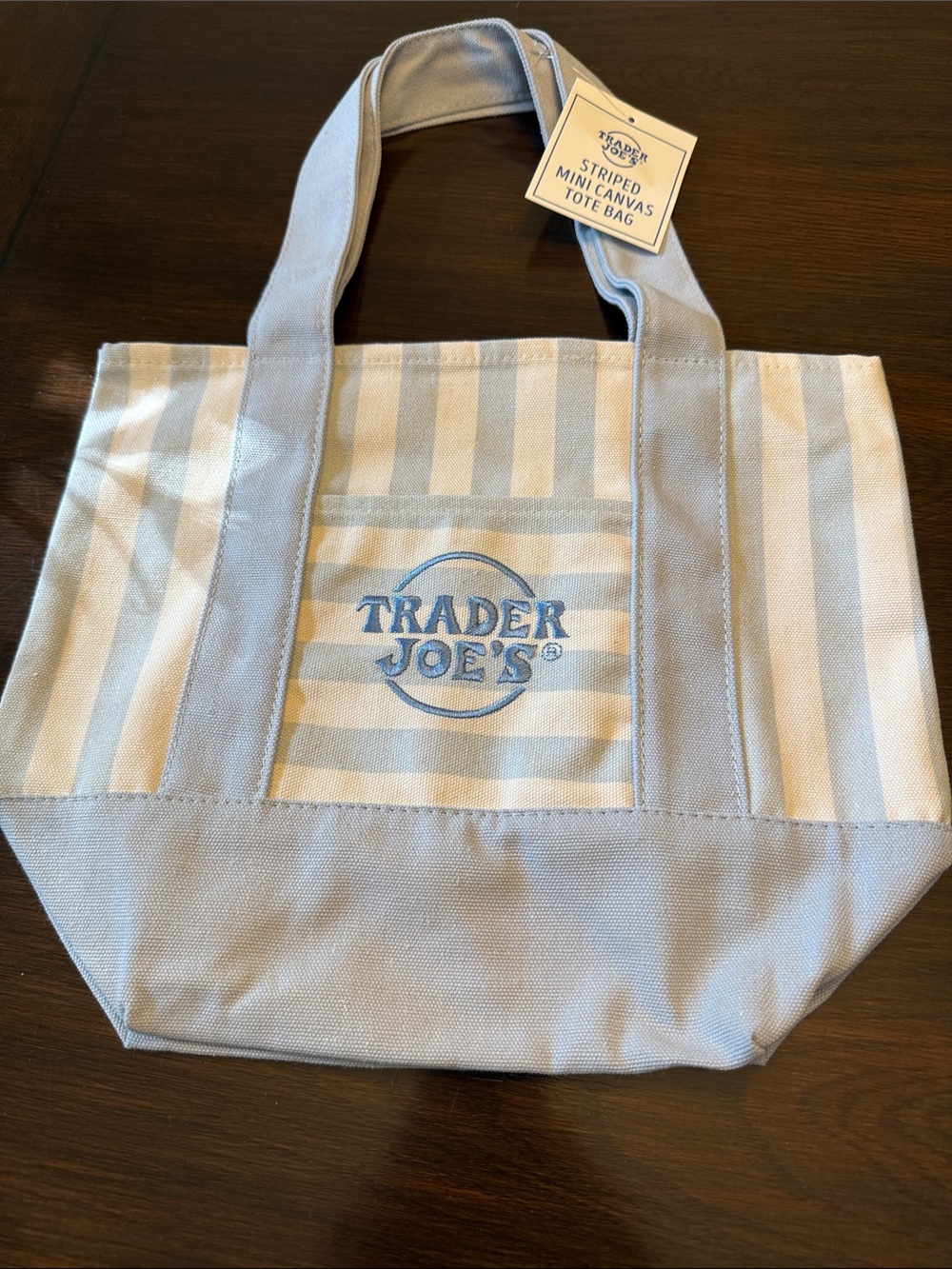 Trader Joe's Blue & Cream Striped Mini Canvas Tote Bag